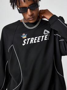 Manfinity VCAY Men's Printed Loose Fit Long Sleeve Knit Pullover Sweatshirt, For Fall Winter - Black - View 5