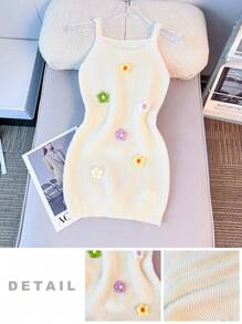SHEIN Vestido de punto de cami con decoración floral 3D hecha a mano, ajustado para niña preadolescente