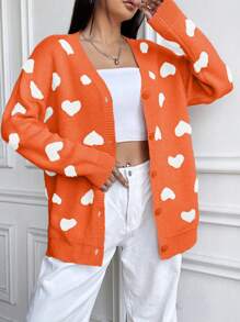 SHEIN Unity Áo len cardigan họa tiết trái tim tay raglan thường ngày cho nữ, mùa thu/đông - Nhiều màu - Xem 4