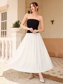 Aveloria Rosie High-End French Design Color Blocking Pleated Bandeau Dress