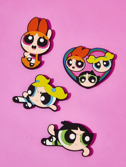 THE POWERPUFF GIRLS X SHEIN 4个/包 花朵、泡泡、毛茛图案冰箱贴，Y 2 K