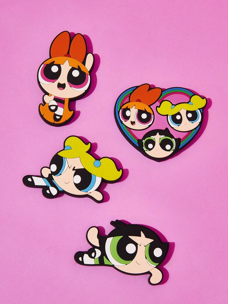 THE POWERPUFF GIRLS X SHEIN Bộ 4 nam châm dán tủ lạnh họa tiết hoa Blossom, Bubbles, Buttercup, Y 2 K - Nhiều màu - Xem 1