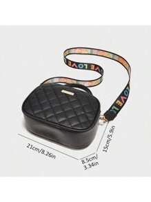 1pc Selected Fashion Girls' Versatile Women's Bag, Colorful Shoulder Strap Letters, Diamond Embroidered Camera Bag, Mom's Versatile Shoulder Bag, Simple Double Zipper Large Grid Diagonal Shoulder Bag, Large Capacity Beauty Lipstick Coin Bag, Casual Fashion Phone Bag, Cute Women's Handbag, Small Square Bag, PU Large Capacity Pira Chain Bag, Daily Life Party Birthday Gift, Multiple Color Dressing Options - View 6