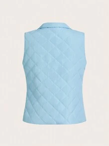 Chiquease Women's Down Vest, Stand Collar Lightweight Quilted Zip-Up Vest - Blue - View 2