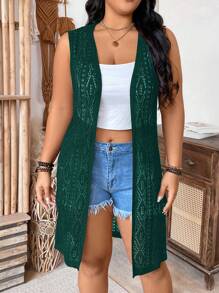 SHEIN Holidaya Plus Size Mouwloze Open Voorkant Casual Losse Cardigans