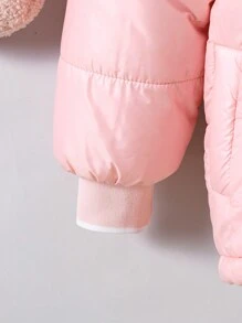 小个子女孩粉色拼布撞色棉袄，时尚金属面料，冬季保暖 - 彩色 - 查看 4