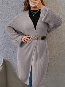 SHEIN LUNE 大码简约纯色休闲长袖针织开衫 - 淺灰色 - 查看 3