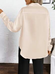 SHEIN Clasi Áo sơ mi dài tay giản dị tối giản màu trơn cho nữ - Rượu sâm banh - Xem 2