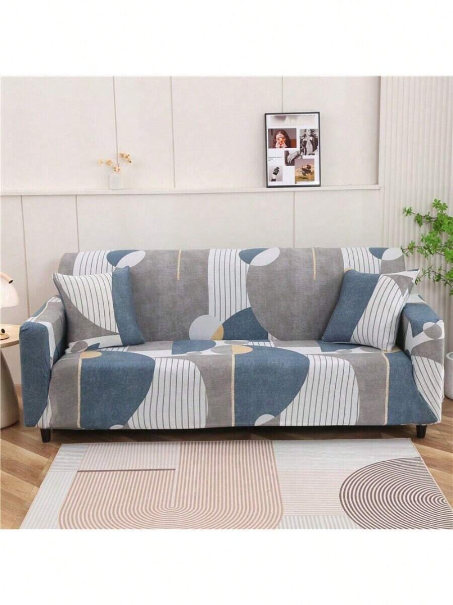 1pc Stretch Sofa Cover, Polyester Fiber Slipcover, Knitted Milk Silk All Season Sofa Protector