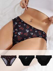 SHEIN 女士花卉骷髅印花时尚舒适性感三角裤