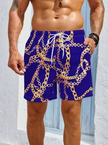Manfinity Swimmode Men's Summer Vacation Chain Print Beach Shorts - Multicolor - View 3