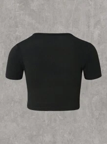 Noixe Skeleton Hand Rhinestone Detail Crop Tee