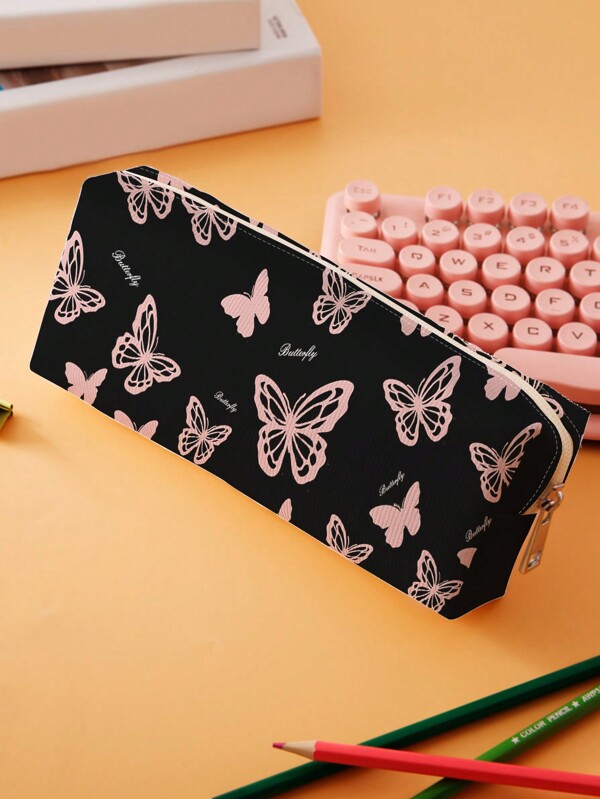 1pc Butterfly & Letter Graphic Pencil Case,Back To School,School Supplies