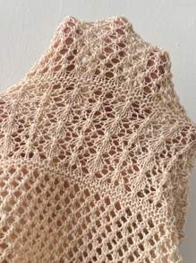 SHEIN LUNE 2024 Autumn Mixed Off-Shoulder Hollow Knitted Sweater - Brown - View 6