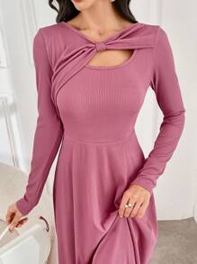Modelyn Vestido largo de manga larga con cuello asimétrico de unicolor para mujer, primavera y verano