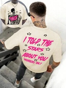 Manfinity Dauomo 夏季大码男士休闲骷髅印花标语短袖 T 恤