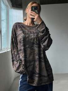 DAZY Crew Neck Camouflage Casual T-Shirt For Women - Green - View 3