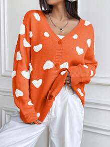SHEIN Unity Áo len cardigan họa tiết trái tim tay raglan thường ngày cho nữ, mùa thu/đông - Nhiều màu - Xem 5
