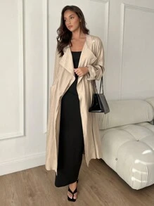 SHEIN Essnce 2024 Spring & Autumn New Cozy Chinese Style Midi Length Coat For Women