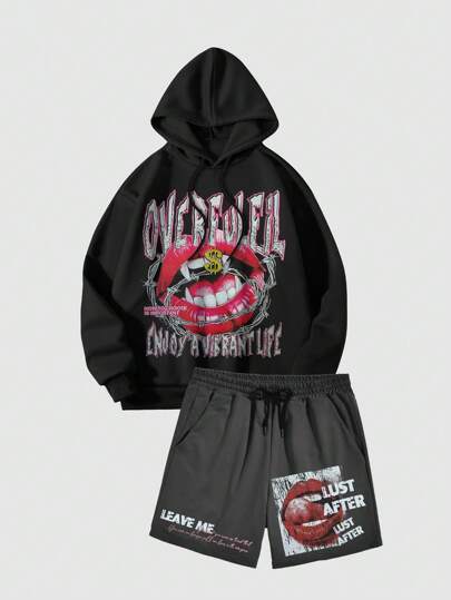 Street Life 2pcs/Tracksuit Set Men's Cross Design Hoodie And Shorts Tracksuit Set, Suitable For Spring And Summer