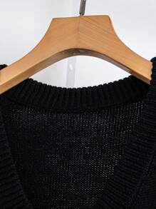 SHEIN Unity Ladies Retro V-Neck Cable Knit Sweater Vest - Multicolor - View 4