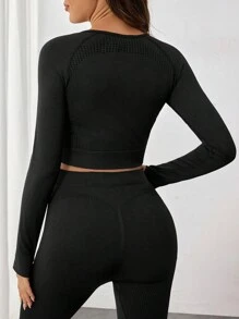 SHEIN Maternity Round Neck Long Sleeve Fitted Casual Solid Color Pullover - Black - View 2