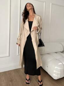 SHEIN Essnce 2024 Spring & Autumn New Cozy Chinese Style Midi Length Coat For Women