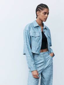 Maija 女士春秋扎染长袖短款休闲时尚衬衫 - 藍色 - 查看 3