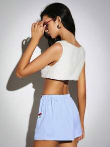 Poéselle Parte superior de tirantes versátil de polar con rayas difuminadas, ropa de mujer, ropa de otoño, unicolor, blusas blancas, para salir, blusas de mujer, blusas cortas de mujer, blusas lindas