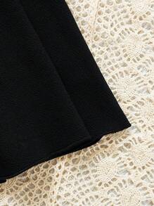 SHEIN Tween Girls Black And White Casual School/Work Ruched Mini Skirt 2-Piece Set, Summer-Fall - Black and White - View 3