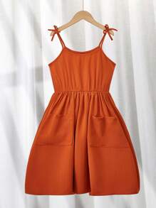 Casual Midi Dress Suitable For Girls, Spring And Fall, Vacation, Commuting, School Wear - Mocha Brown - View 1
