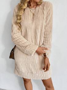 SHEIN LUNE Váy áo dài màu trơn - Màu be - Xem 5