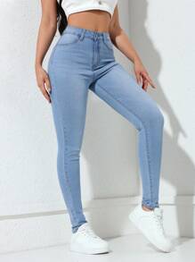 SHEIN EZwear 女士牛仔裤 - 淺色水洗藍 - 查看 5