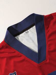Manfinity EMRG Men's Color Block Letter Print V-Neck T-Shirt, Suitable For Casual Wear In Summer