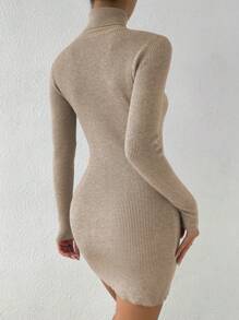 Almamuse 女式纯色高领长袖修身优雅毛衣裙，秋冬季