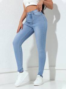 SHEIN EZwear 女士牛仔裤 - 淺色水洗藍 - 查看 6