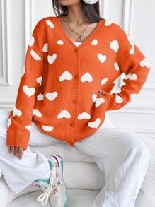 SHEIN Unity Áo len cardigan họa tiết trái tim tay raglan thường ngày cho nữ, mùa thu/đông - Nhiều màu - Xem 3