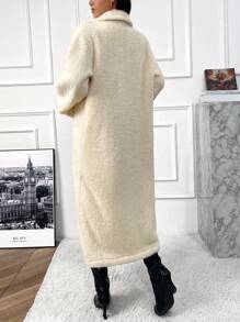 Lapel Neck Double Button Teddy Coat - Apricot - View 2