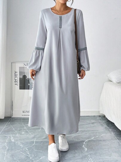 Chiquease Vestido De Manga Larga Elegante Para Mujer Con Cuello Redondo Y Cinturón Tejido, Adecuado Para Primavera Y Verano
