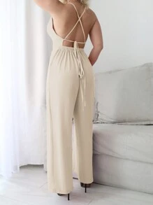 Mono de Navidad sexy para mujer con tirantes finos, escote profundo en V y espalda cruzada en unicolor de Vaiaye - Albaricoque - Ver 10