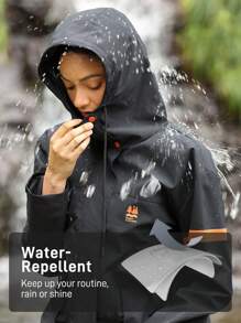 In My Nature Women Hooded Color Blocking Zip-Up Outdoor Raincoat Jacket - Black - View 4