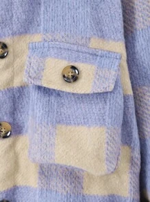 Tween Girls Plaid Print Long Sleeve Button-Up Jacket - Purple - View 3