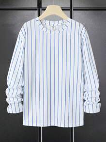 SHEIN Leap Crew Tween Boy Cute Style Cartoon Striped Pattern Crew Neck Long Sleeve T-Shirt, Suitable For Autumn - Multicolor - View 2