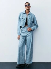 Maija 女士春秋扎染长袖短款休闲时尚衬衫 - 藍色 - 查看 5