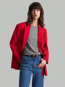 Ontre Áo khoác vest đơn giản, giản dị, màu đỏ, đơn hàng mới 2025 dành cho nữ - Đỏ - Xem 4