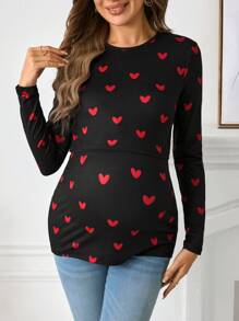 SHEIN 孕妇情人节黑色修身哺乳 T 恤 - 黑色 - 查看 6