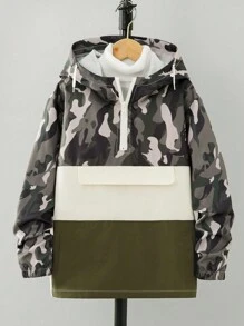 SHEIN 男童迷彩户外长袖连帽夹克 - 彩色 - 查看 1