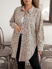 SHEIN LUNE 冬季服装加大码纯色花卉纽扣圆下摆衬衫 - 彩色 - 查看 5