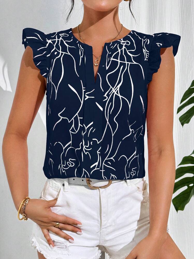 SHEIN Essnce Blusa holgada de tejido elegante para damas - Azul Marino - Añade 4