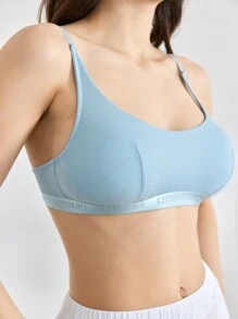Ocili Leisure Seamstress Girl Solid Color Spaghetti Strap Bra - Blue - View 6